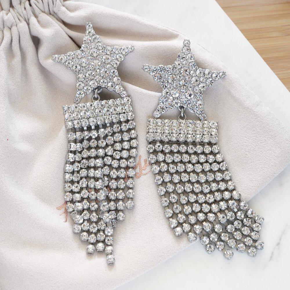 For Love & Lemons Mirabelle Star Fringe Earrings Silver